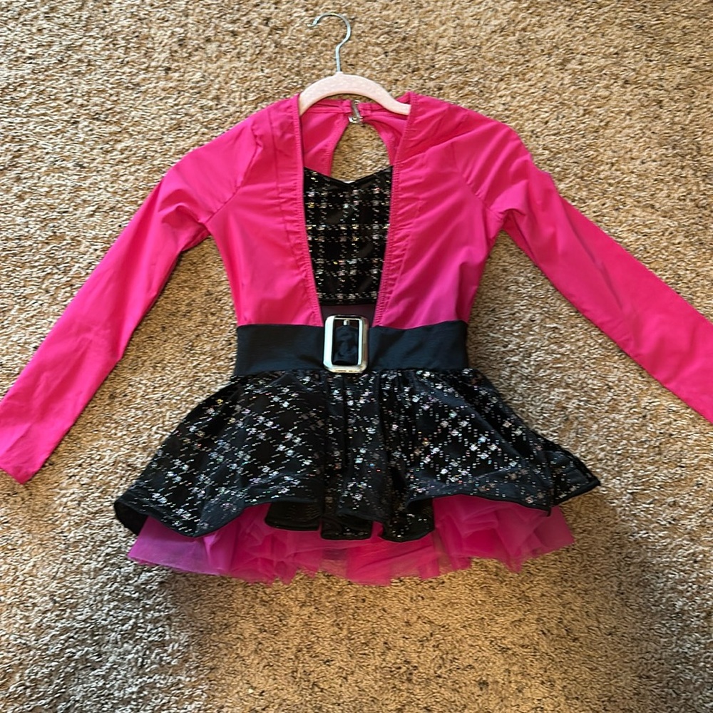 Girls Weissman dance costume pink & black long sleeve MC
